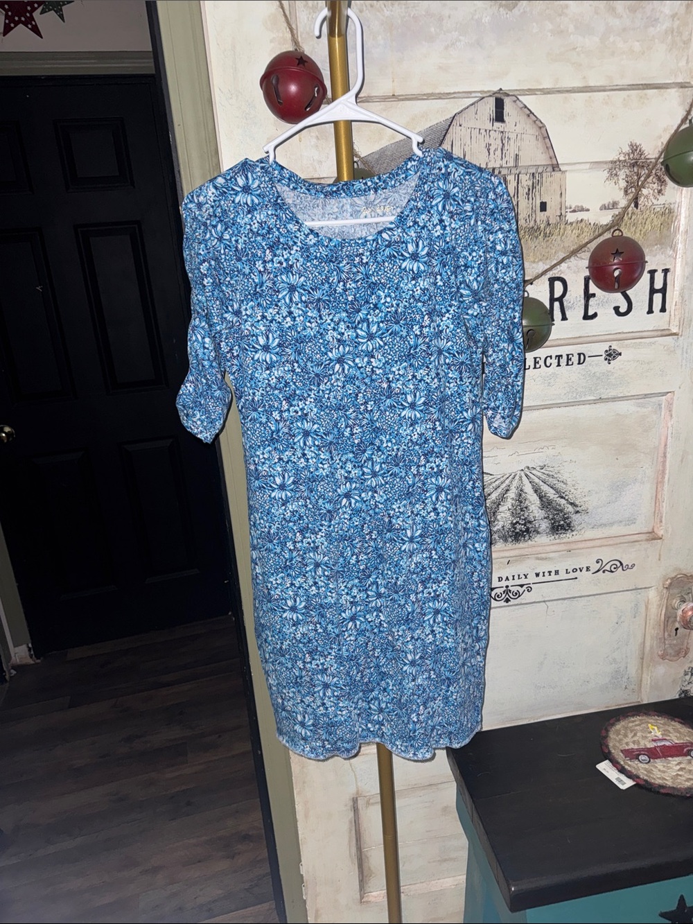 Lilly Pulitzer Blue Floral Short-Sleeve Midi Dress